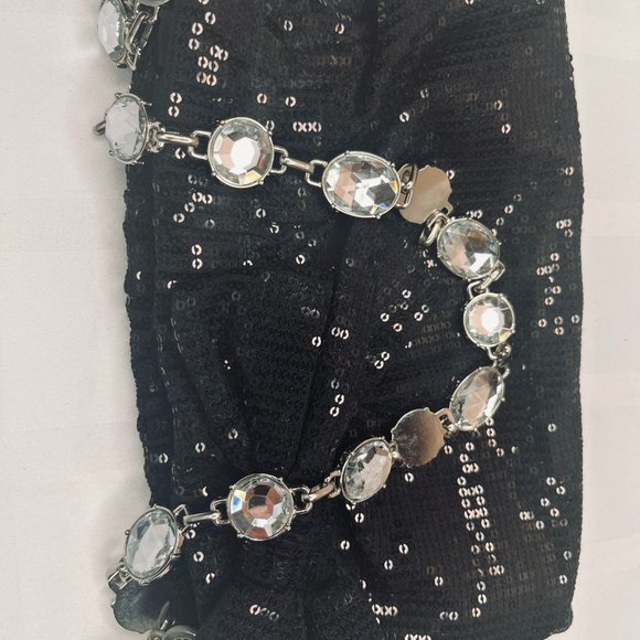 White House Black Market Sequin Evening Bag with Jeweled Handle & Bow - Picture 5 of 8